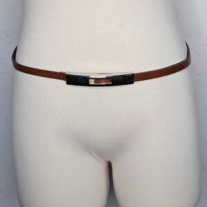 Landes Brown Italian‎ Leather Skinny Belt Silver Bar Buckle Womens Size M Canada